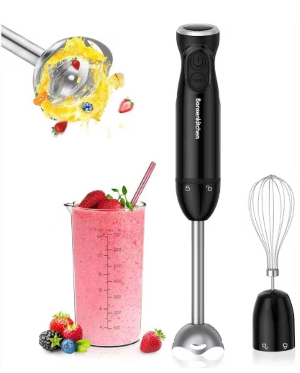 Bonsenkitchen Immersion Hand Blender 3-in-1 Handheld Stick Blender